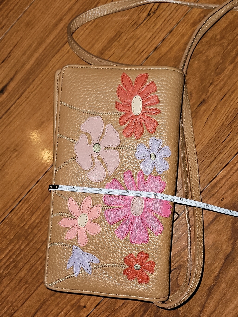 Brighton Pebbled Leather Crossbody With Beautiful Detailed Leather Flowers. - Picture 14 of 16